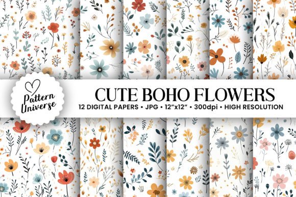Download Minimal Boho Flowers Seamless Patterns - Minimal Collection